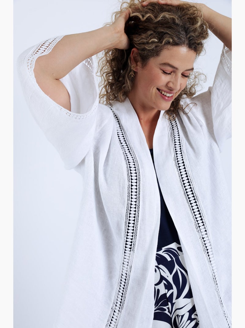 Veste en lin unie détail ajouré PAPRIKA Bleu marine - Kiabi