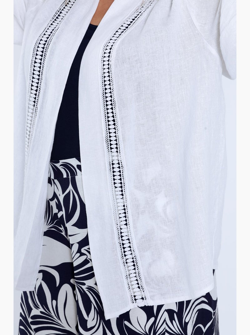 Veste en lin unie détail ajouré PAPRIKA Bleu marine - Kiabi
