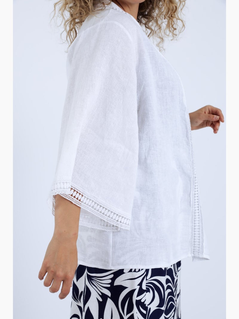 Veste en lin unie détail ajouré PAPRIKA Bleu marine - Kiabi