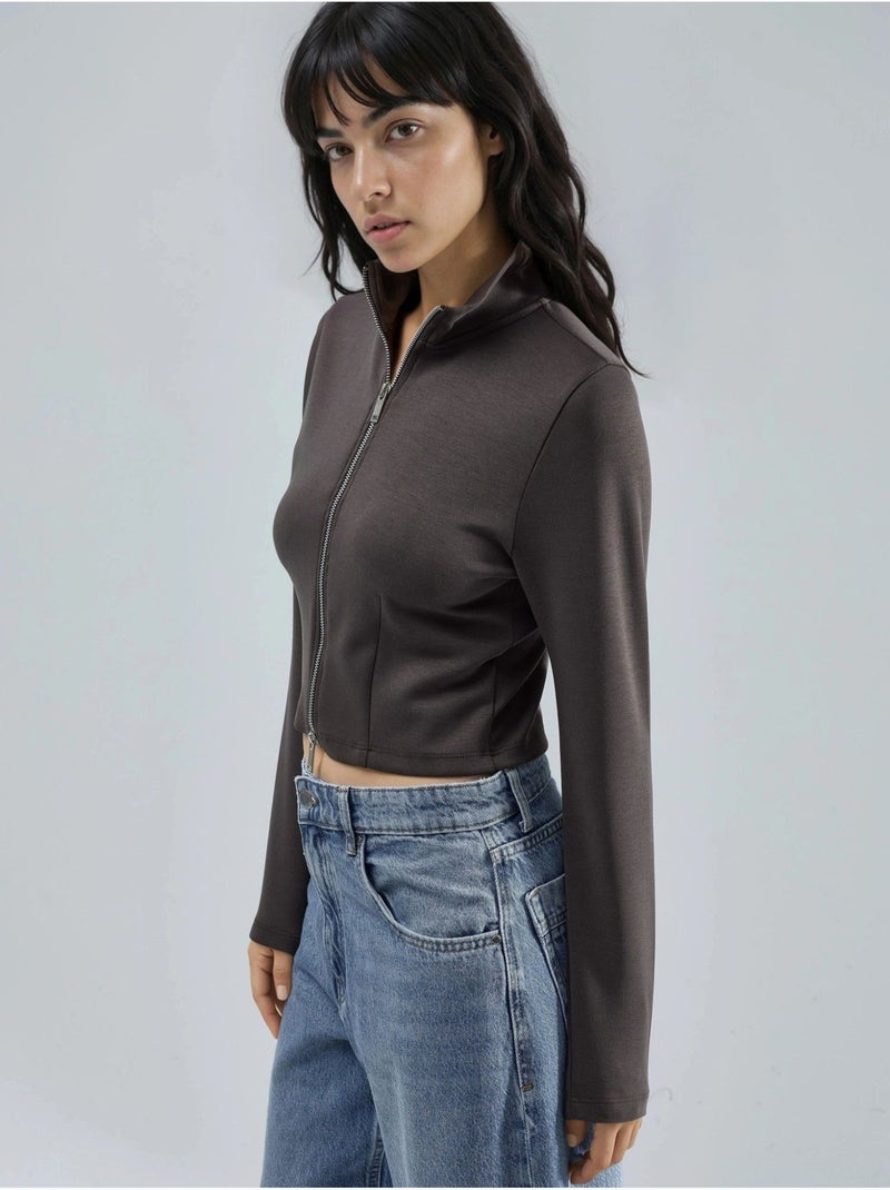 Veste en maille ajustée avec fermeture éclair busem Marron foncé - Kiabi
