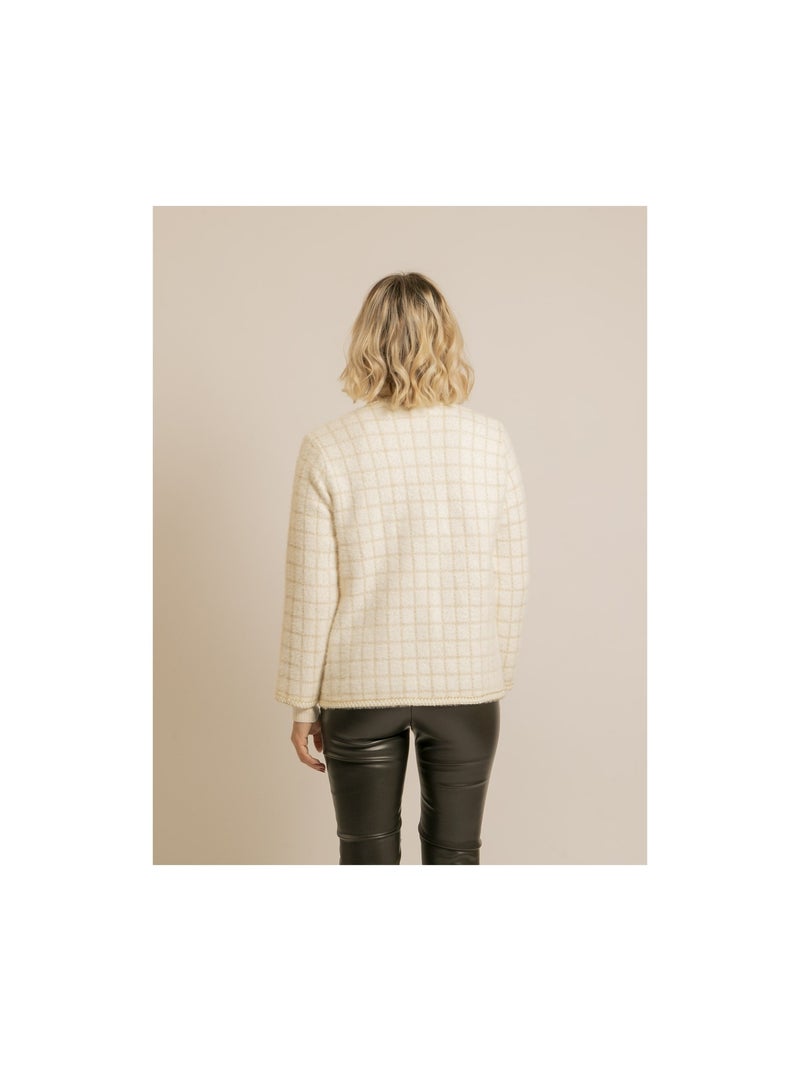 Veste en maille carreaux URVINA Ecru - Kiabi