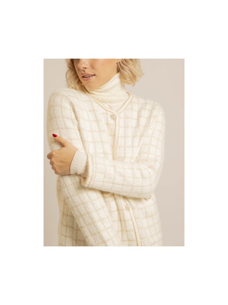 Veste en maille carreaux URVINA Ecru - Kiabi