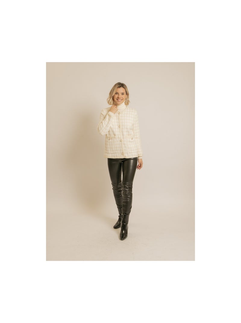 Veste en maille carreaux URVINA Ecru - Kiabi