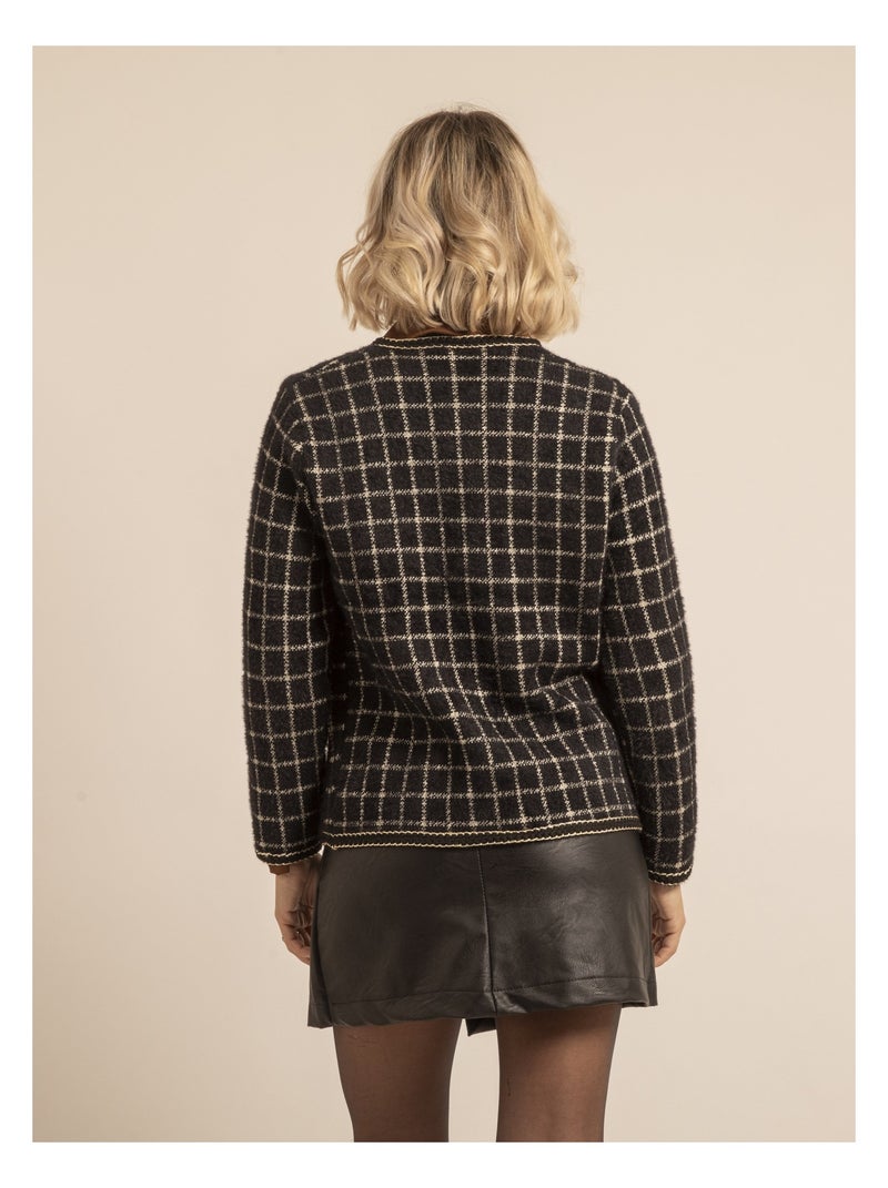 Veste en maille carreaux URVINA Noir - Kiabi