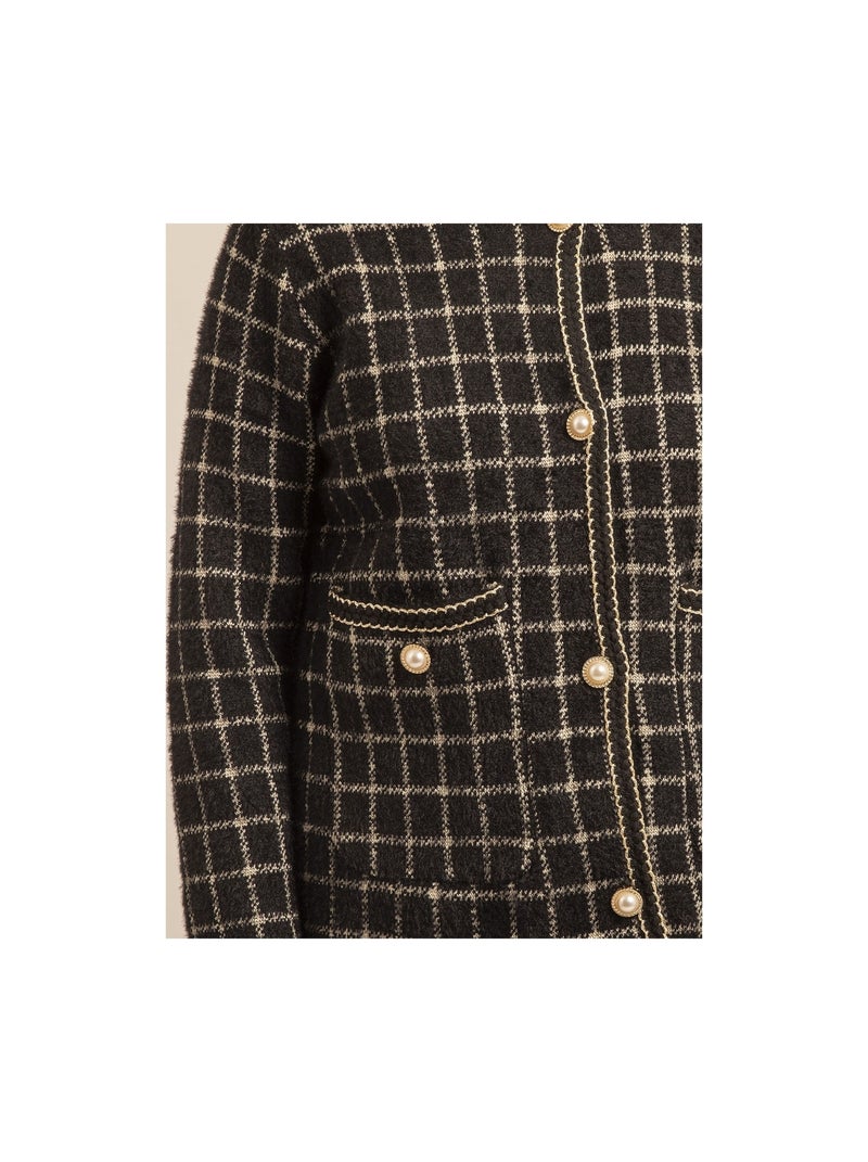 Veste en maille carreaux URVINA Noir - Kiabi