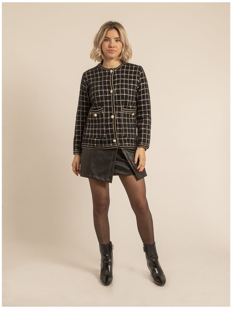 Veste en maille carreaux URVINA Noir - Kiabi