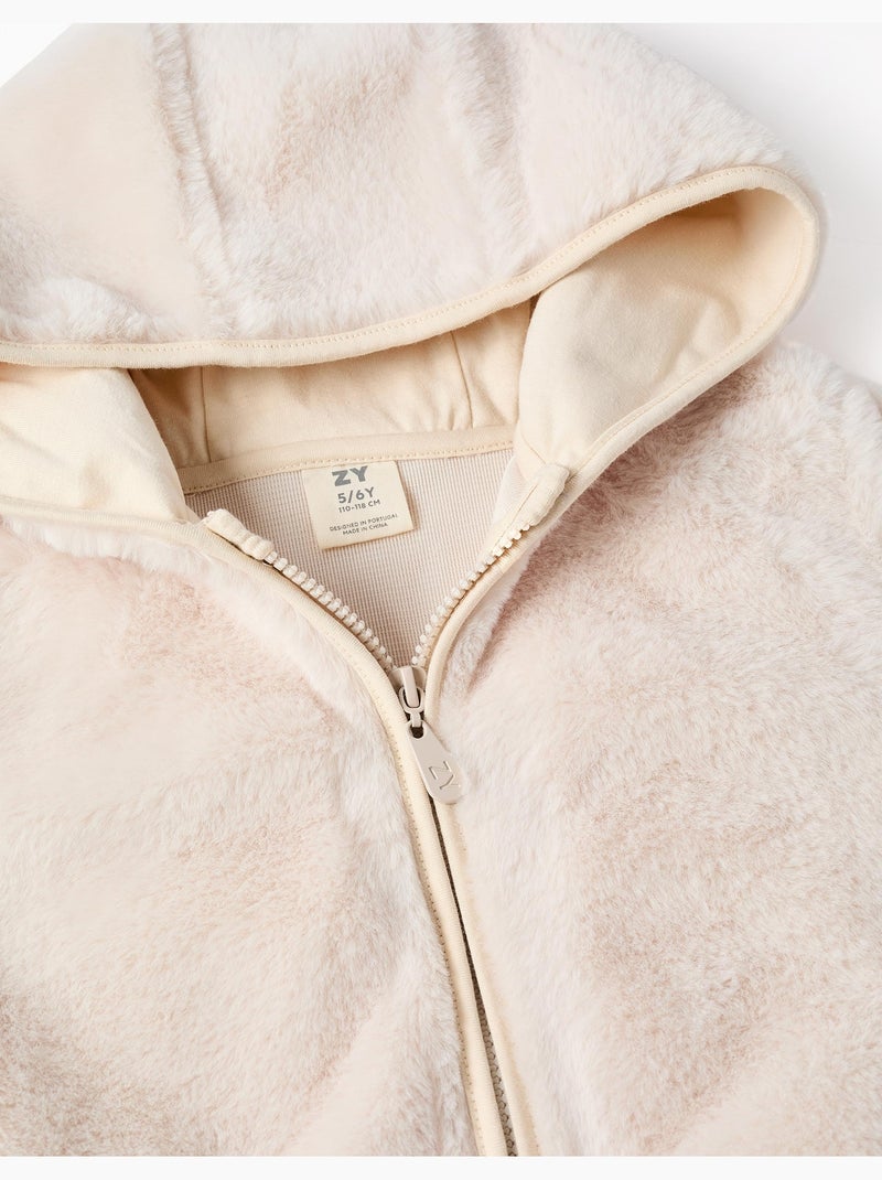Veste en peluche à capuche et poches Beige clair - Kiabi