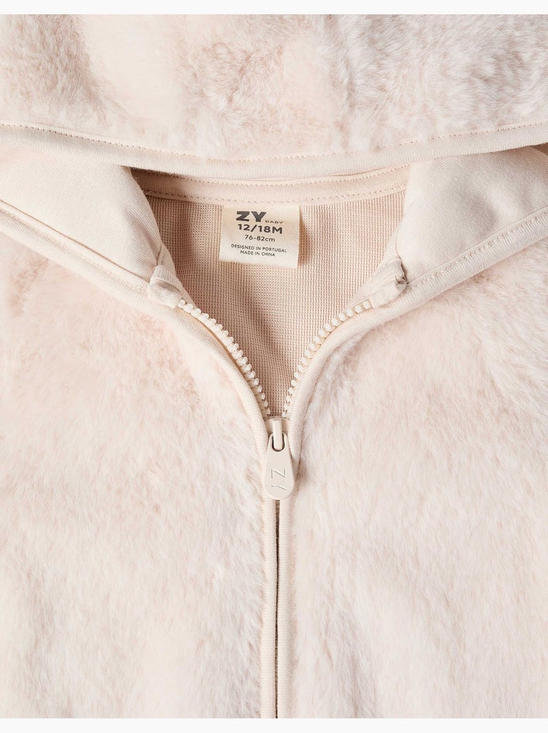 Veste en peluche avec capuche et fermeture éclair Beige clair - Kiabi