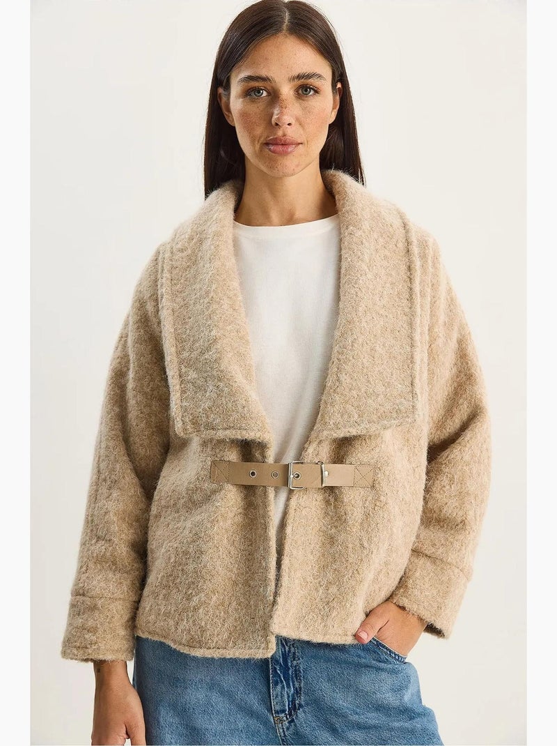 Veste en peluche boutonnée avec col. Lucci Beige argile - Kiabi