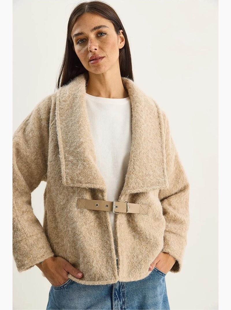 Veste en peluche boutonnée avec col. Lucci Beige argile - Kiabi