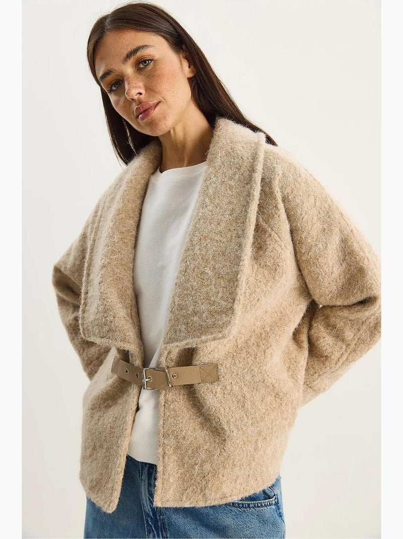 Veste en peluche boutonnée avec col. Lucci Beige argile - Kiabi