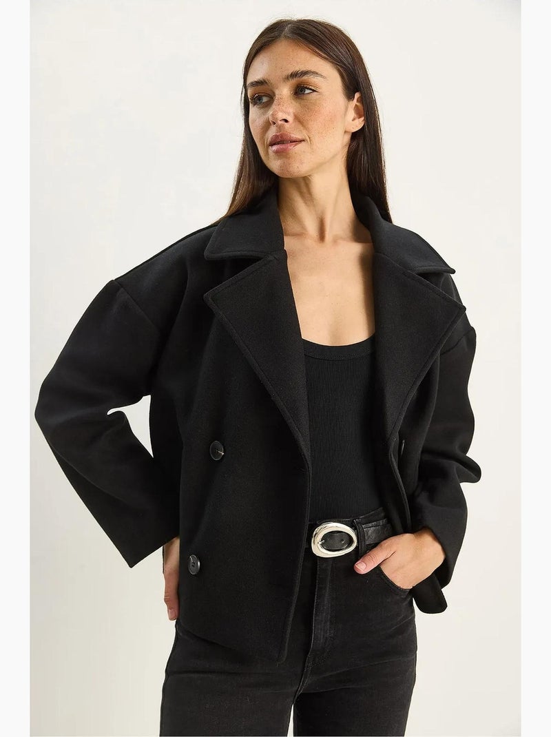 Veste en peluche épaisse boutonnée avec poches lucci Noir - Kiabi