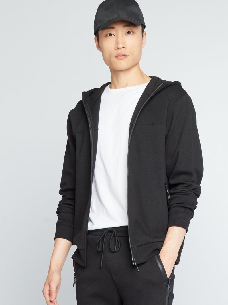 Veste en piqué de coton noir - Kiabi