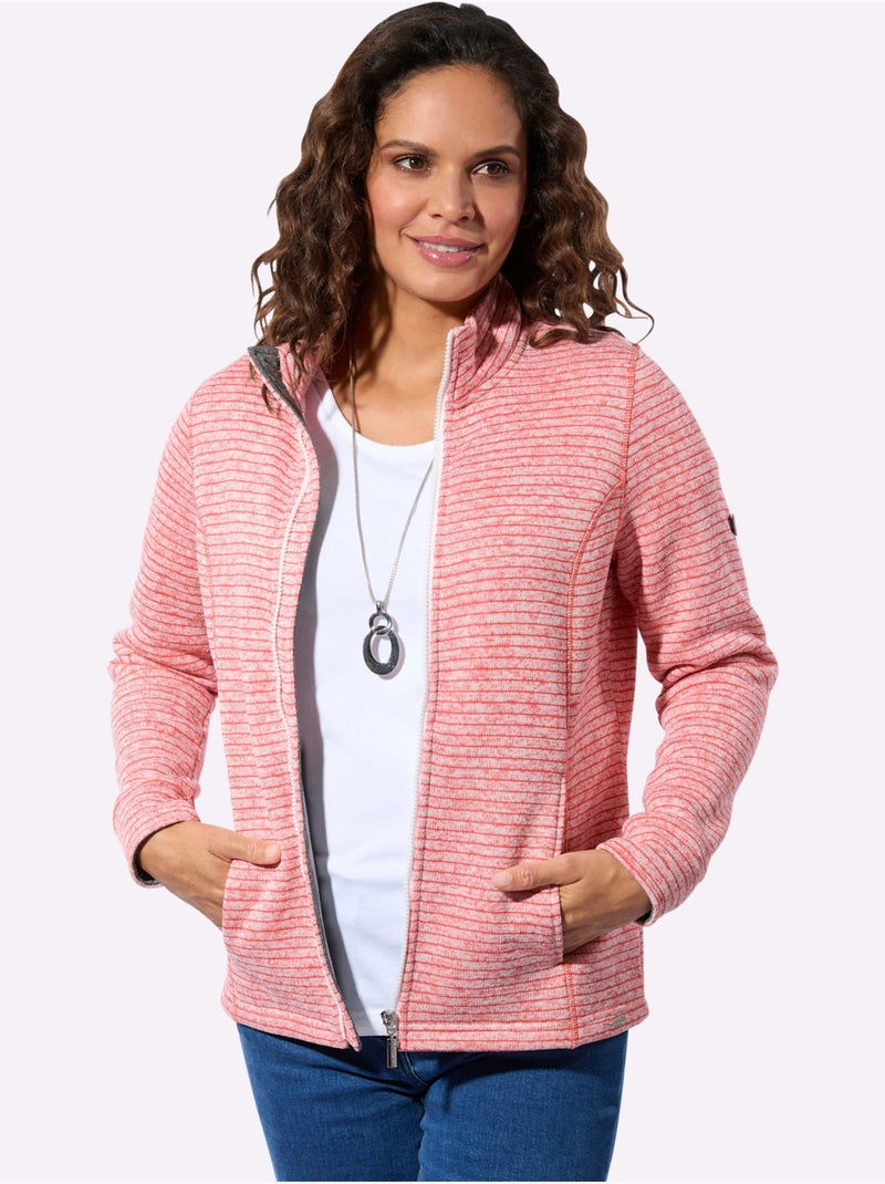 Veste en polaire à col montant avec poches cousues et rayures sportives - Taille standard - Witt Rose - Kiabi