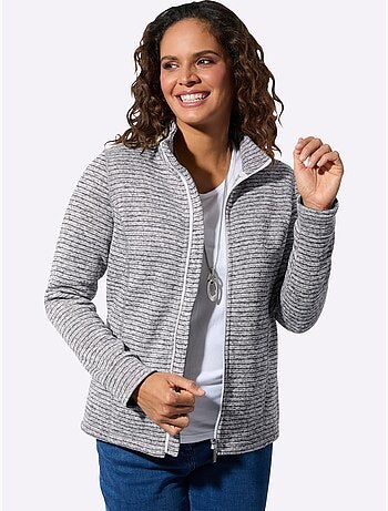 Veste en tricot polaire rayée avec col montant et poches pratiques - Taille standard - Witt