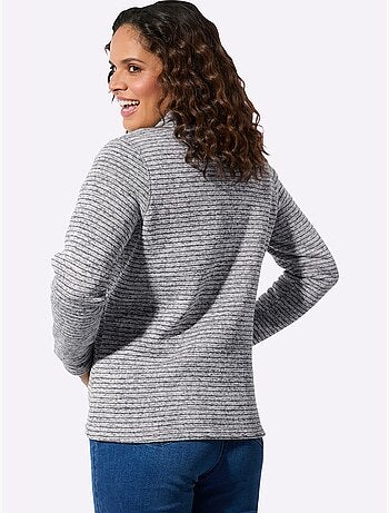 Veste en tricot polaire rayée avec col montant et poches pratiques - Taille standard - Witt