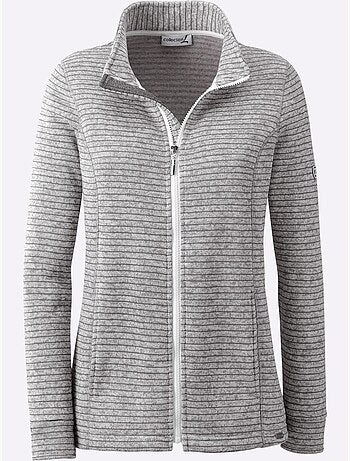 Veste en tricot polaire rayée avec col montant et poches pratiques - Taille standard - Witt