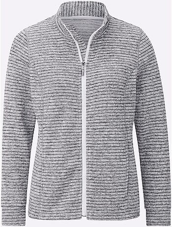Veste en tricot polaire rayée avec col montant et poches pratiques - Taille standard - Witt