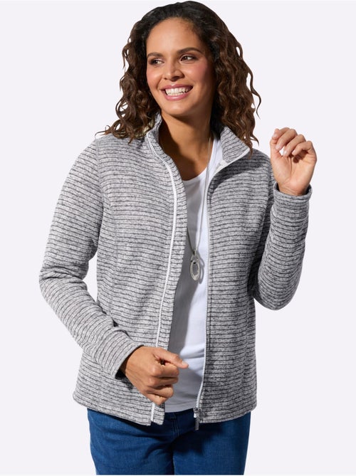 Veste en polaire à col montant avec rayures sportives - Taille standard - Witt - Kiabi Veste en polaire à col montant avec rayures sportives - Taille standard - Witt - Kiabi