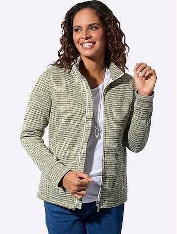 Veste en tricot polaire rayée avec col montant et poches pratiques - Taille standard - Witt