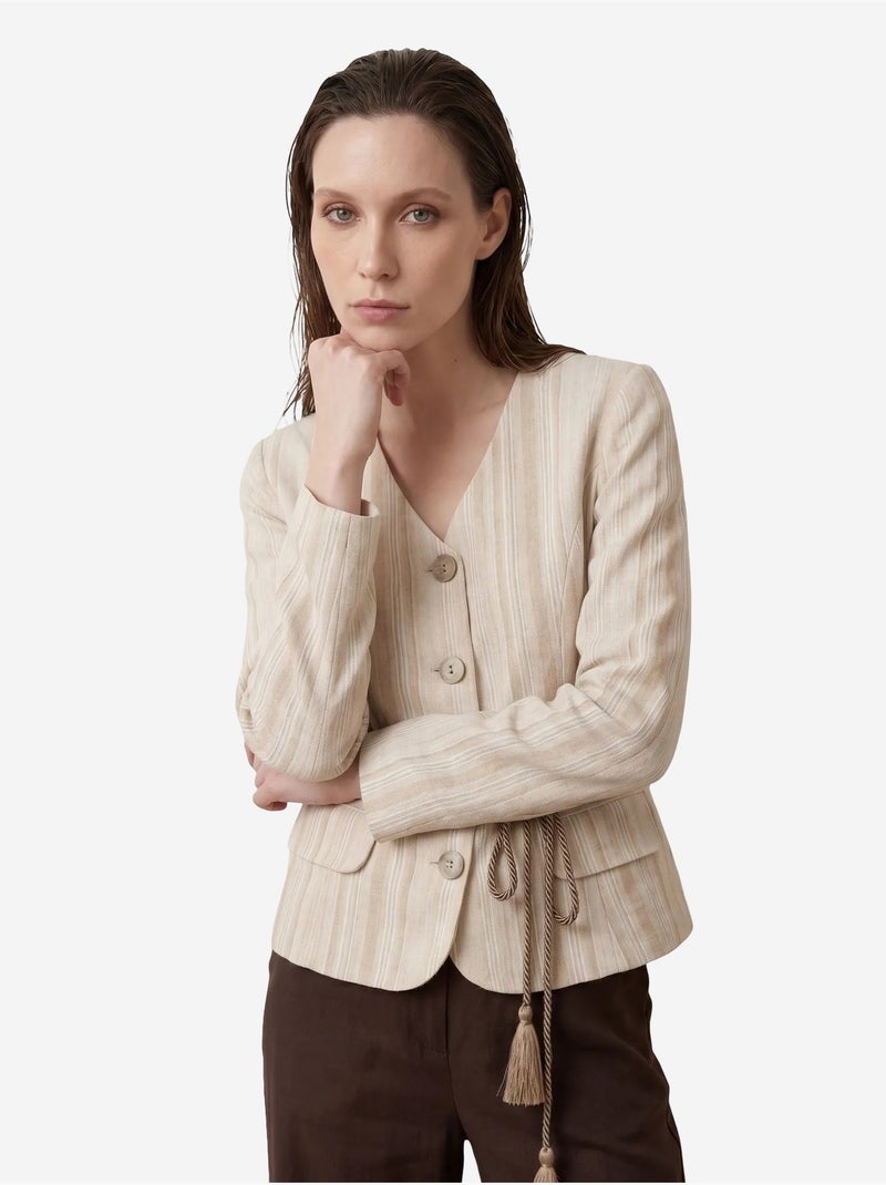 Veste en popeline à rayures ceinturée my fashion Beige clair - Kiabi