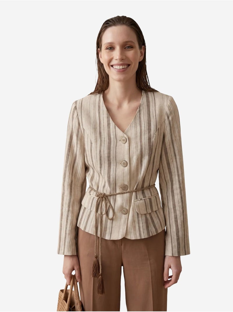 Veste en popeline à rayures ceinturée my fashion Taupe - Kiabi