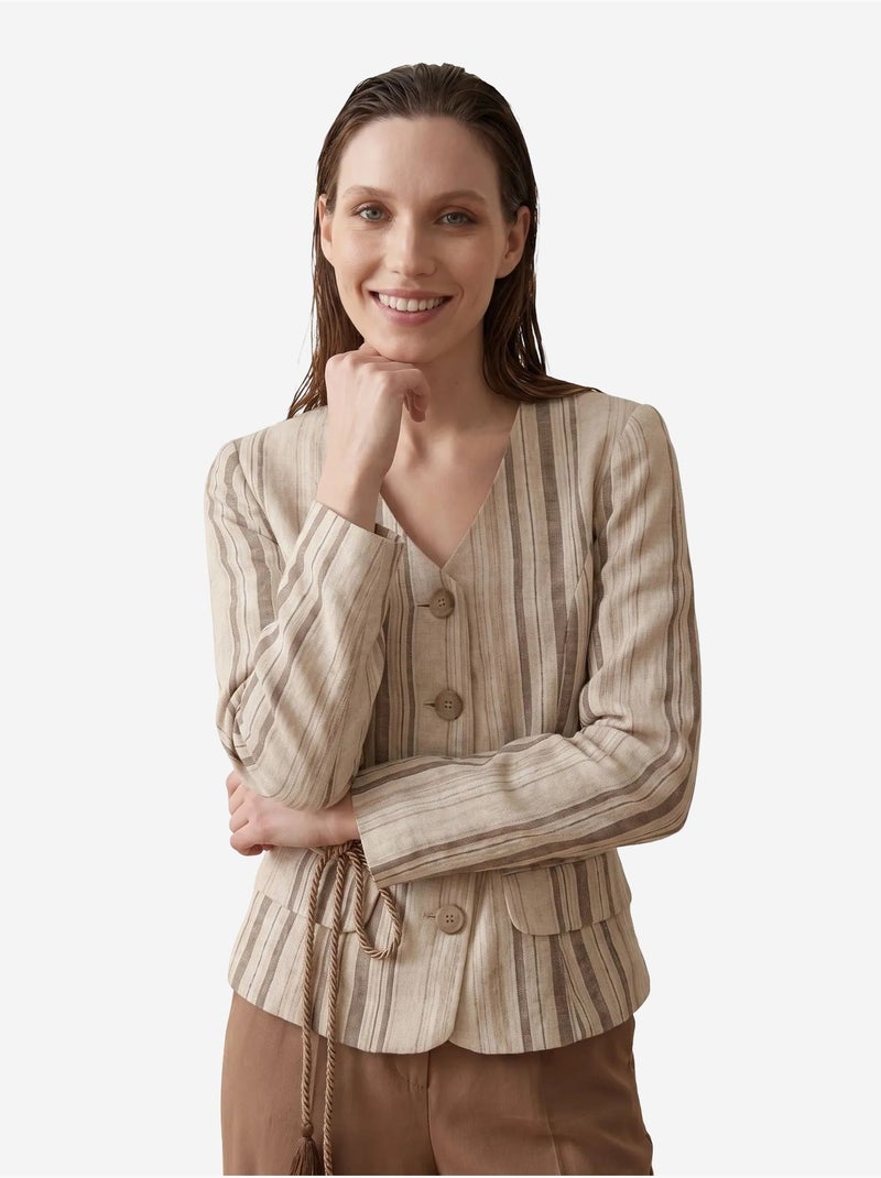Veste en popeline à rayures ceinturée my fashion Taupe - Kiabi