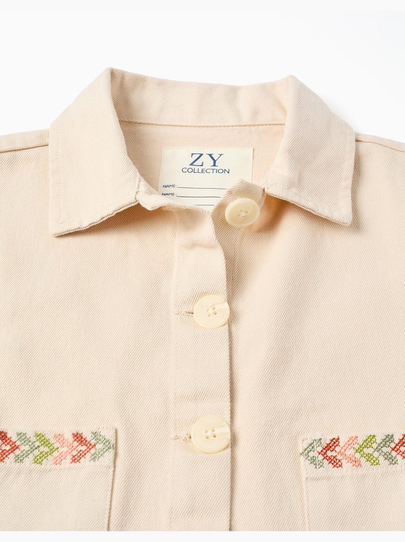 Veste en sergé avec broderie au point de croix Beige - Kiabi