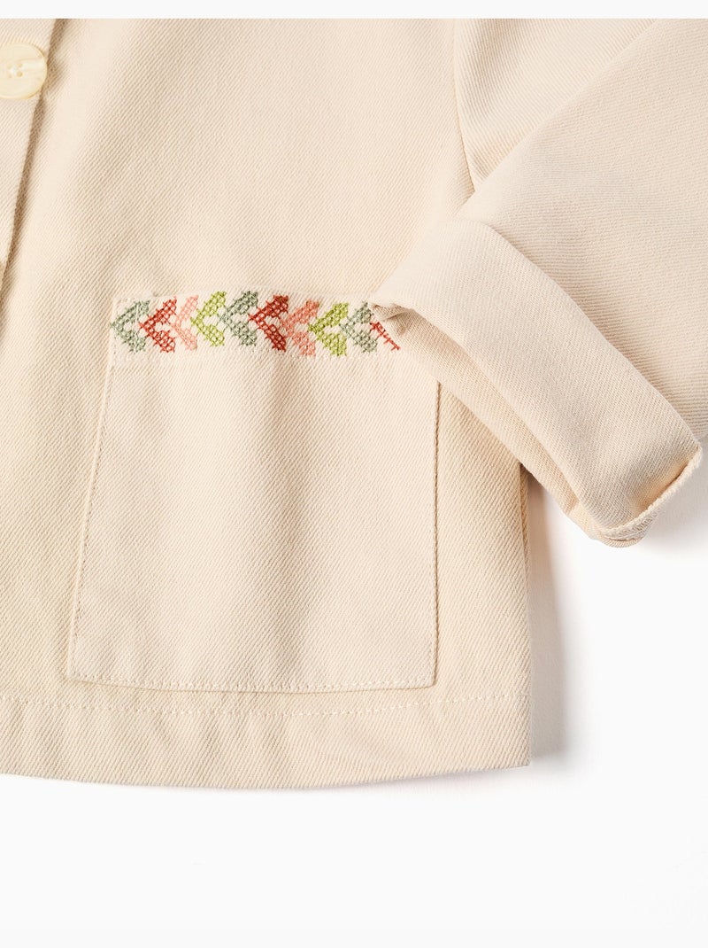 Veste en sergé avec broderie au point de croix Beige - Kiabi