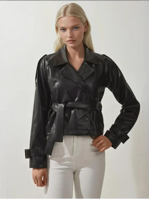 Veste en similicuir avec ceinture bdart - Kiabi Veste en similicuir avec ceinture bdart - Kiabi