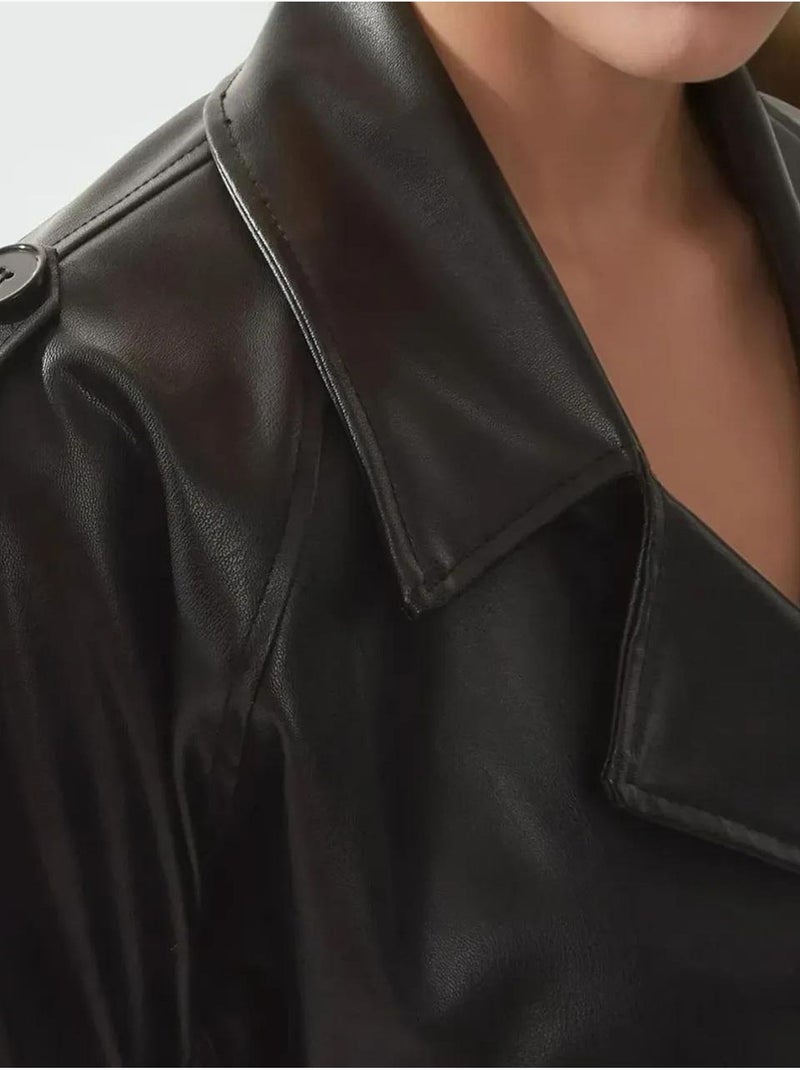 Veste en similicuir avec ceinture bdart Noir - Kiabi