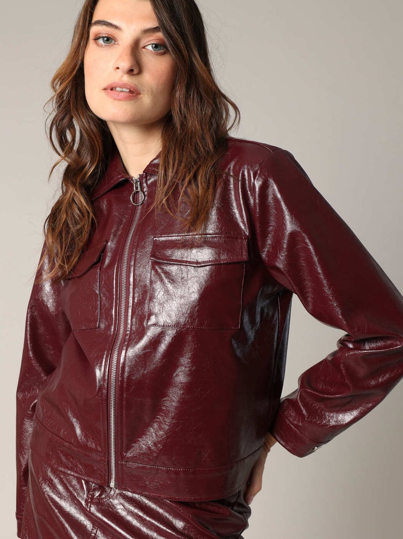 Veste en similicuir brillant avec poches poitrine à rabat 'Deeluxe' Violet - Kiabi