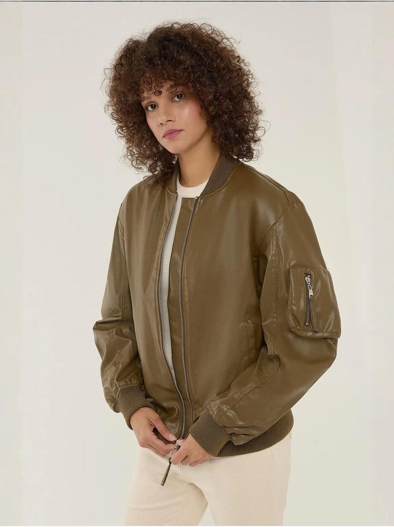 Veste en similicuir coupe décontractée Vert - Kiabi