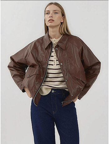 Veste en similicuir surdimensionnée avec poches