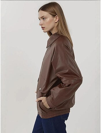 Veste en similicuir surdimensionnée avec poches