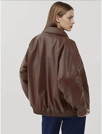 Veste en similicuir surdimensionnée avec poches