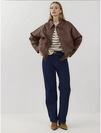 Veste en similicuir surdimensionnée avec poches