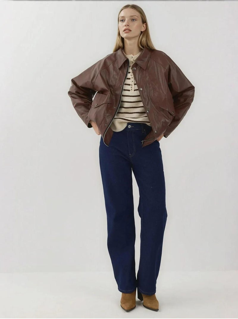Veste en similicuir surdimensionnée avec poches Marron foncé - Kiabi