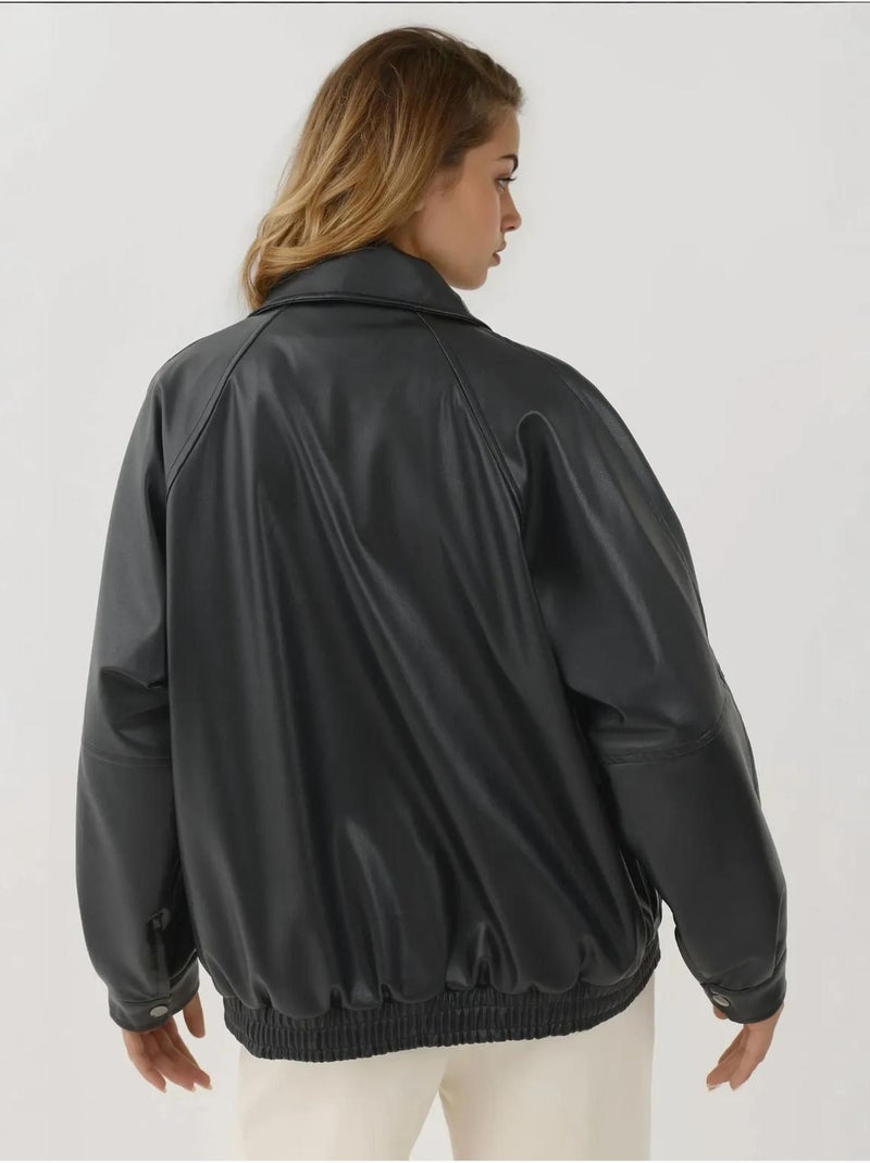 Veste en similicuir surdimensionnée avec poches Noir - Kiabi