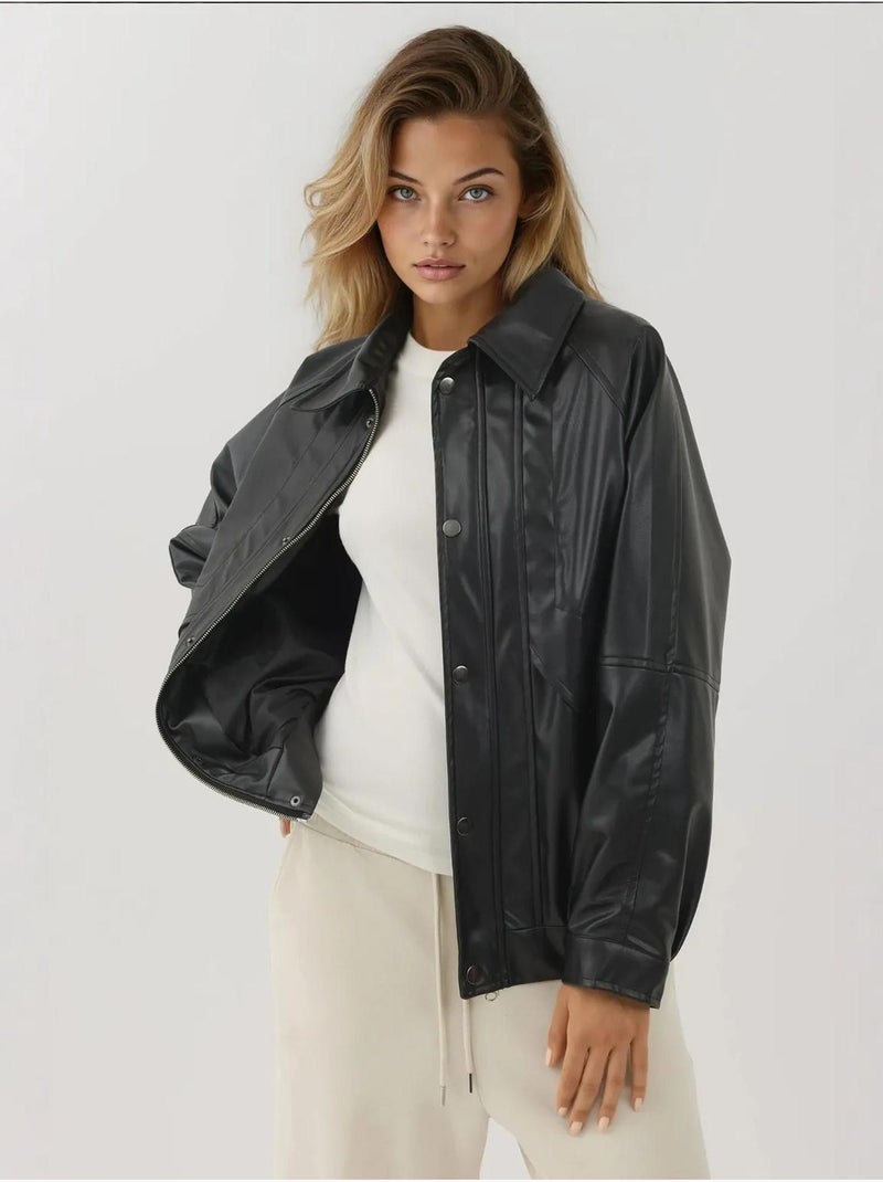 Veste en similicuir surdimensionnée avec poches Noir - Kiabi