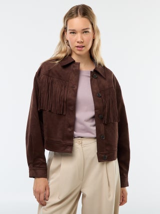 Veste en suédine avec franges coupe courte