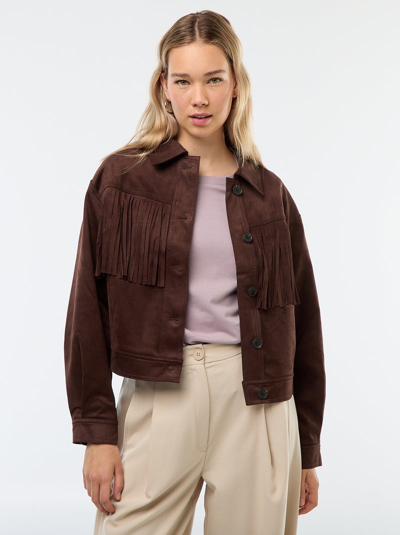 Veste en suédine avec franges coupe courte Marron - Kiabi