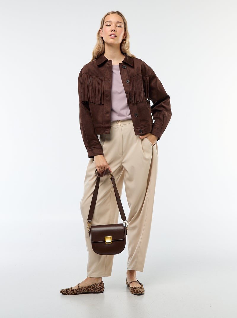 Veste en suédine avec franges coupe courte Marron - Kiabi