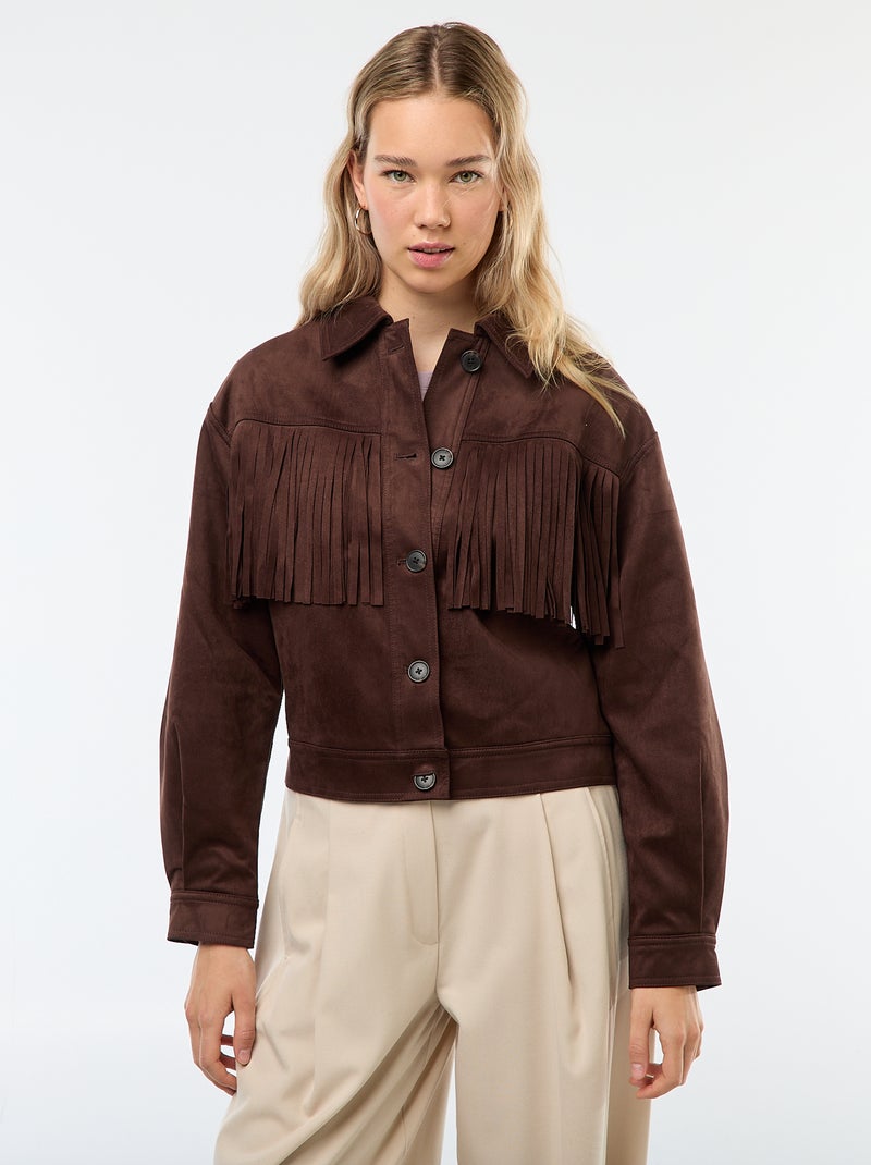 Veste en suédine avec franges coupe courte Marron - Kiabi