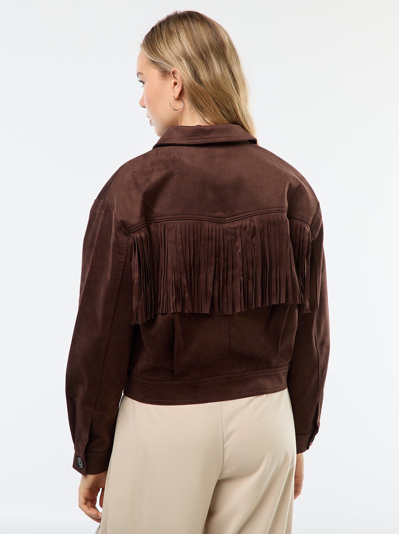 Veste en suédine avec franges coupe courte Marron - Kiabi