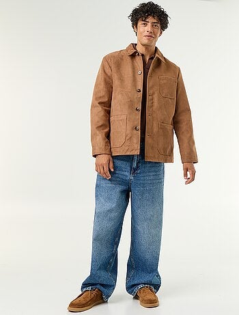 Veste en suédine boutonnée avec poches plaquées