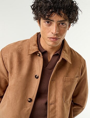 Veste en suédine boutonnée avec poches plaquées