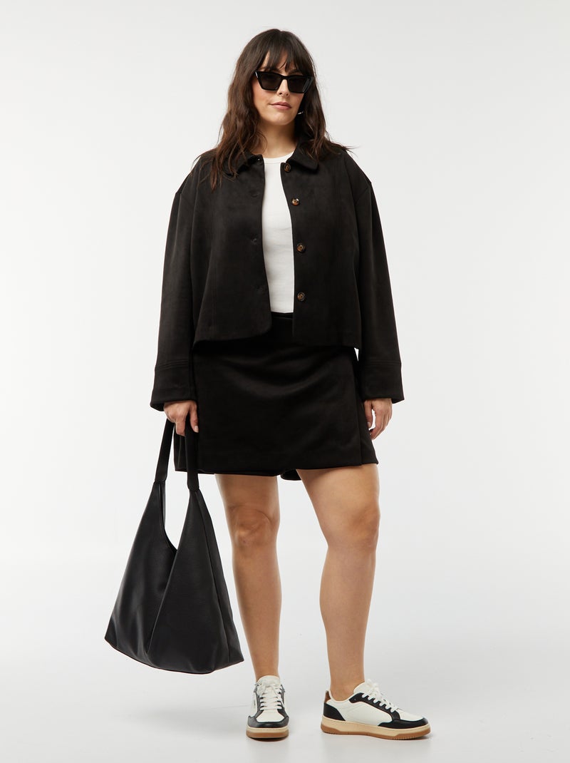 Veste en suédine boutonnée unie noir - Kiabi