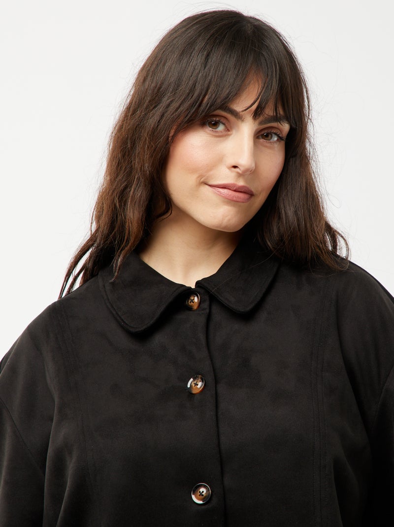 Veste en suédine boutonnée unie noir - Kiabi
