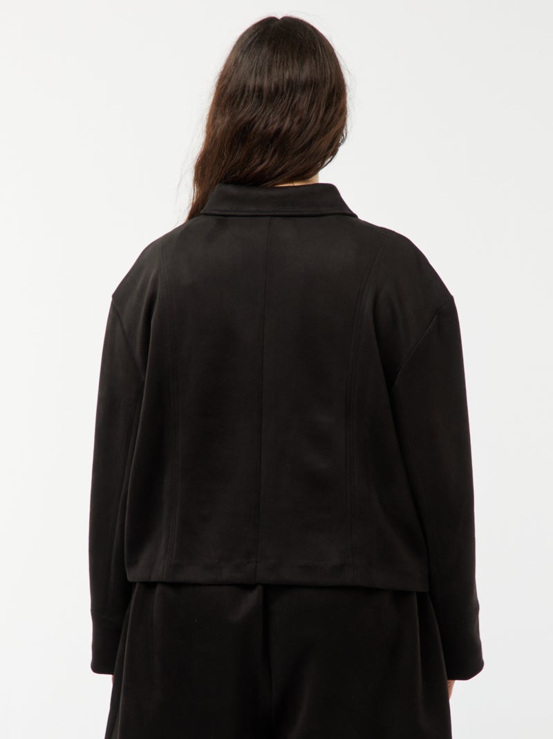 Veste en suédine boutonnée unie noir - Kiabi